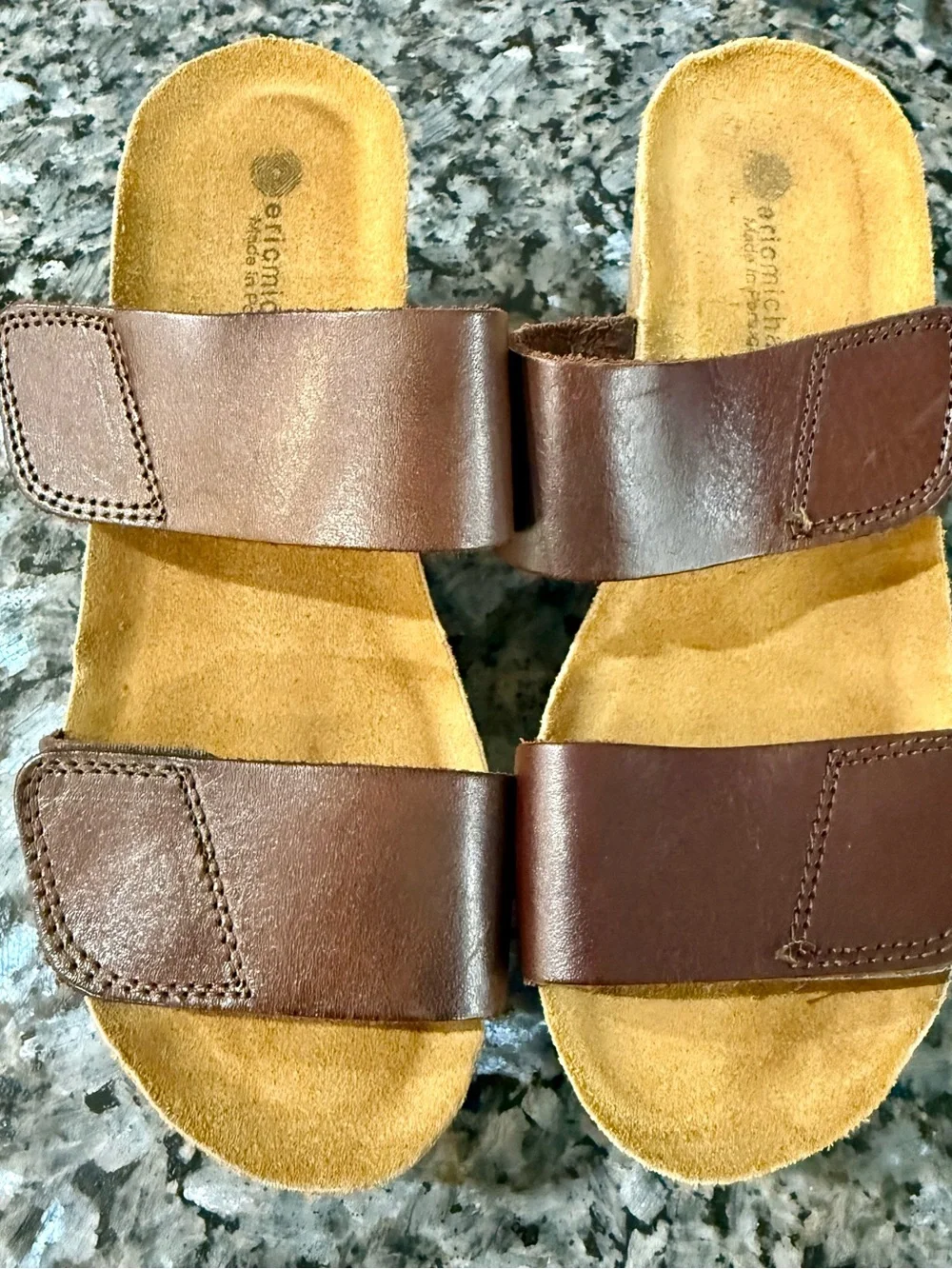 Eric Michael Brown Double-Strap Wedge Slide Sandals
